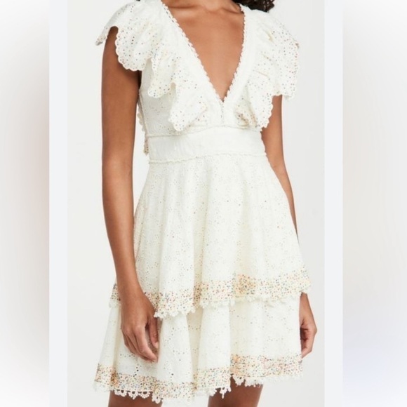 NWOT ▶️ Farm Rio ◀️ Eyelet “Sprinkles” Multi Color Beaded Party Mini Dress - Picture 4 of 17